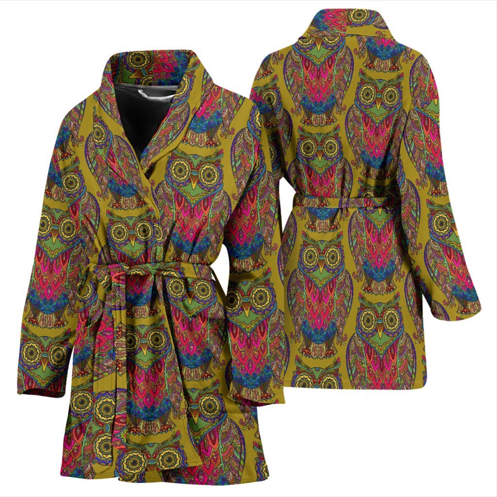 Owl Ornamental Pattern Print Pattern Print Women Long Robe-grizzshop