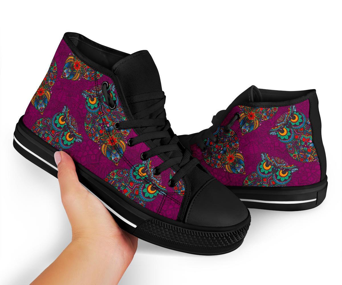 Owl Ornamental Print Pattern Men Women's High Top Shoes-grizzshop
