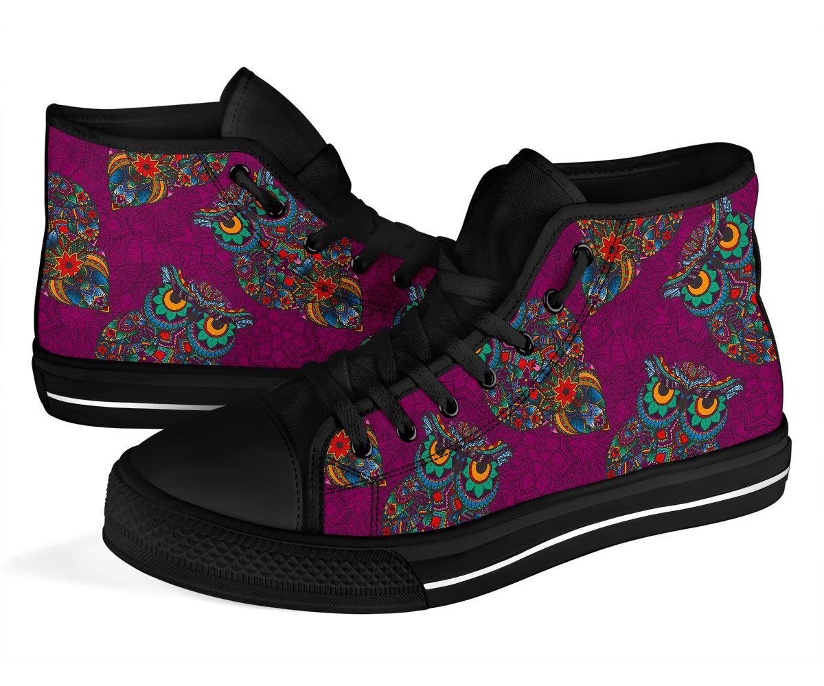 Owl Ornamental Print Pattern Men Women's High Top Shoes-grizzshop
