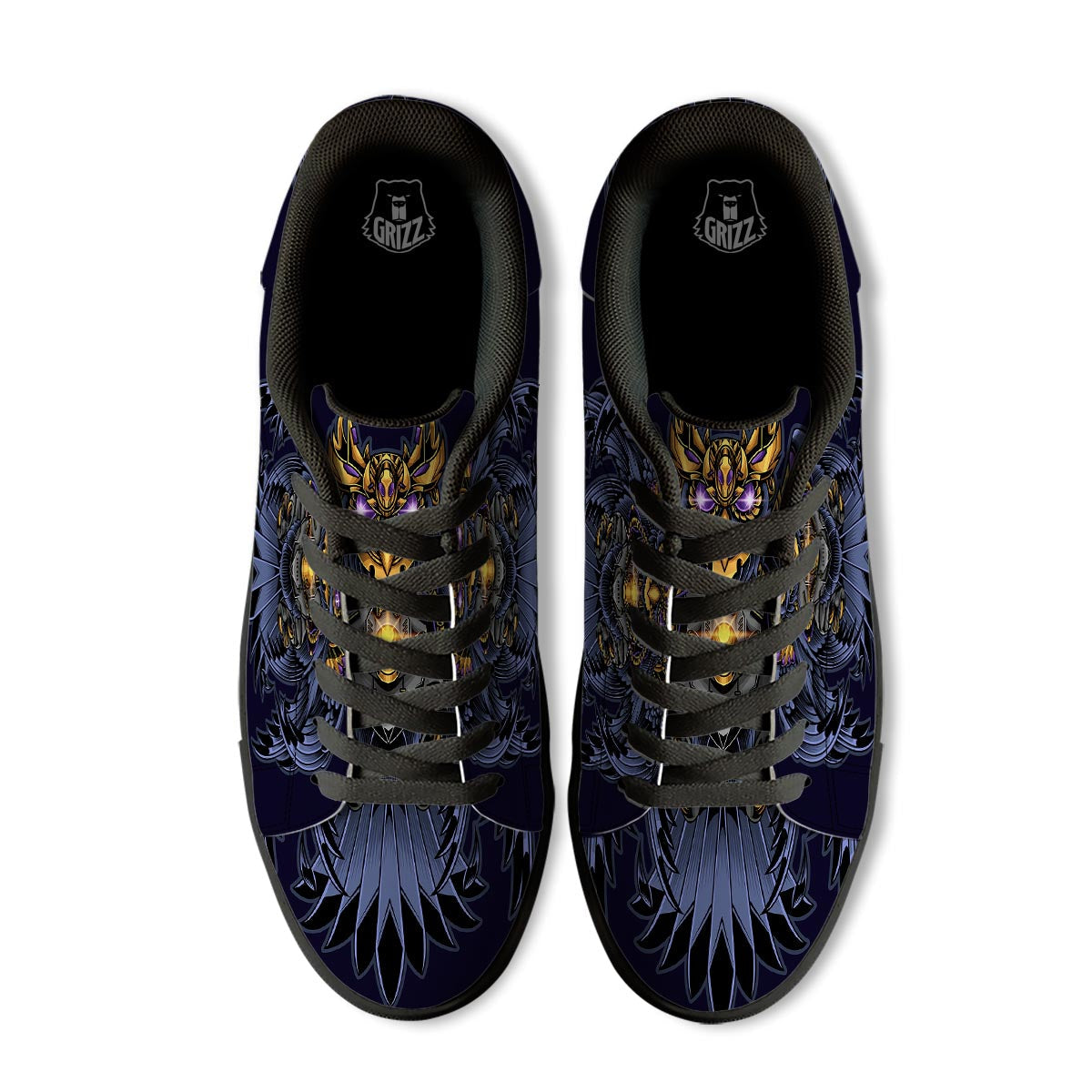 Owl Steampunk Print Black Low Top Sneakers-grizzshop