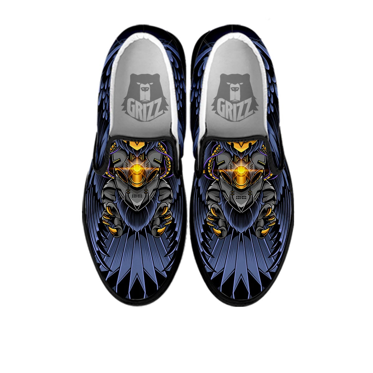 Owl Steampunk Print Black Slip On Shoes-grizzshop