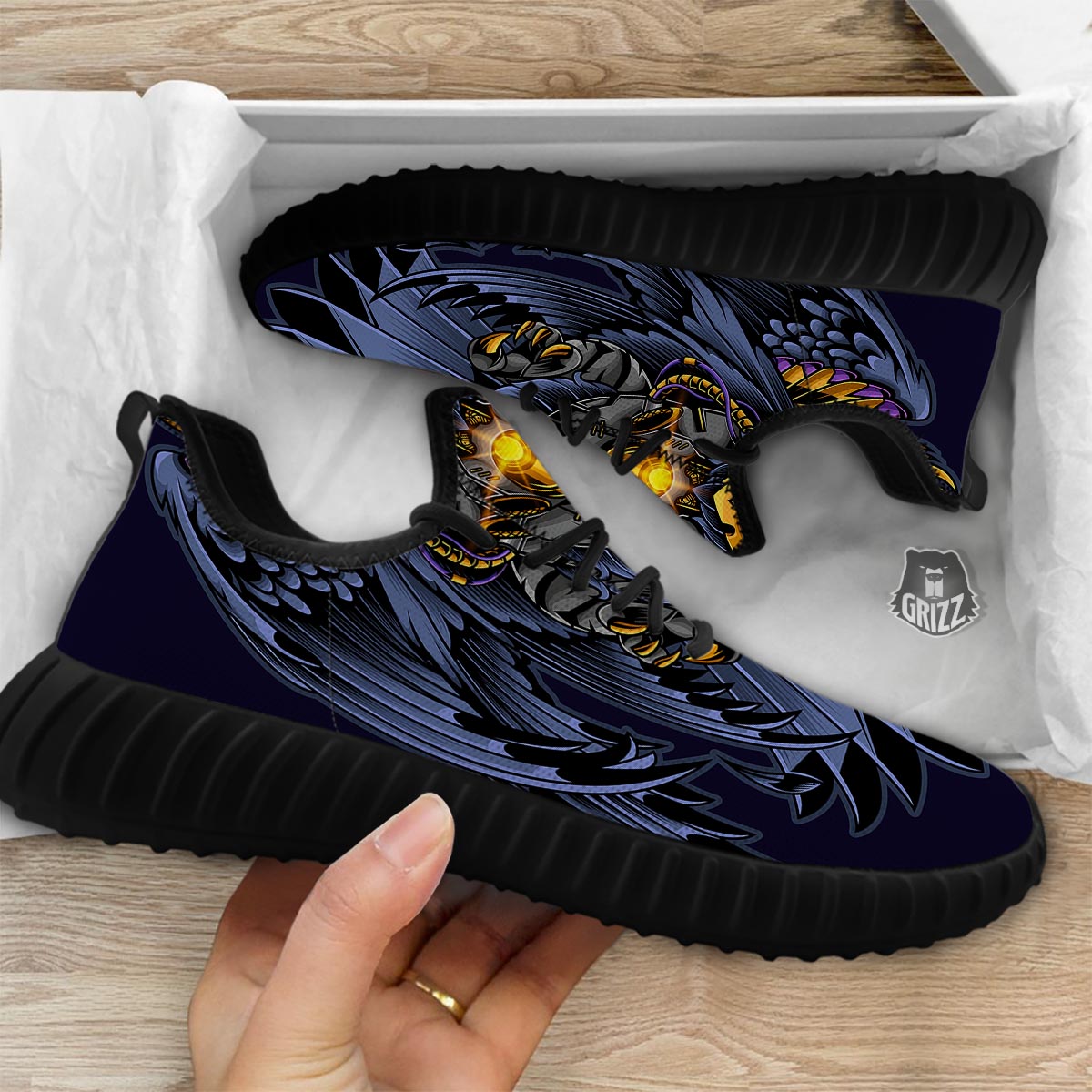 Owl Steampunk Print Black Walking Shoes-grizzshop