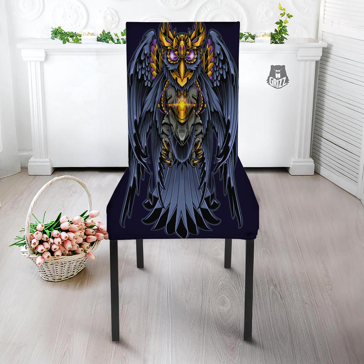 Owl Steampunk Print Dining Chair Slipcover-grizzshop