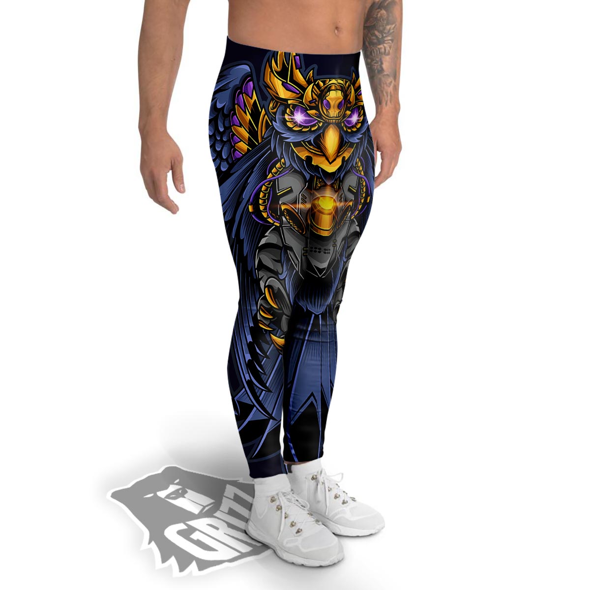 Owl Steampunk Print Men's Leggings-grizzshop