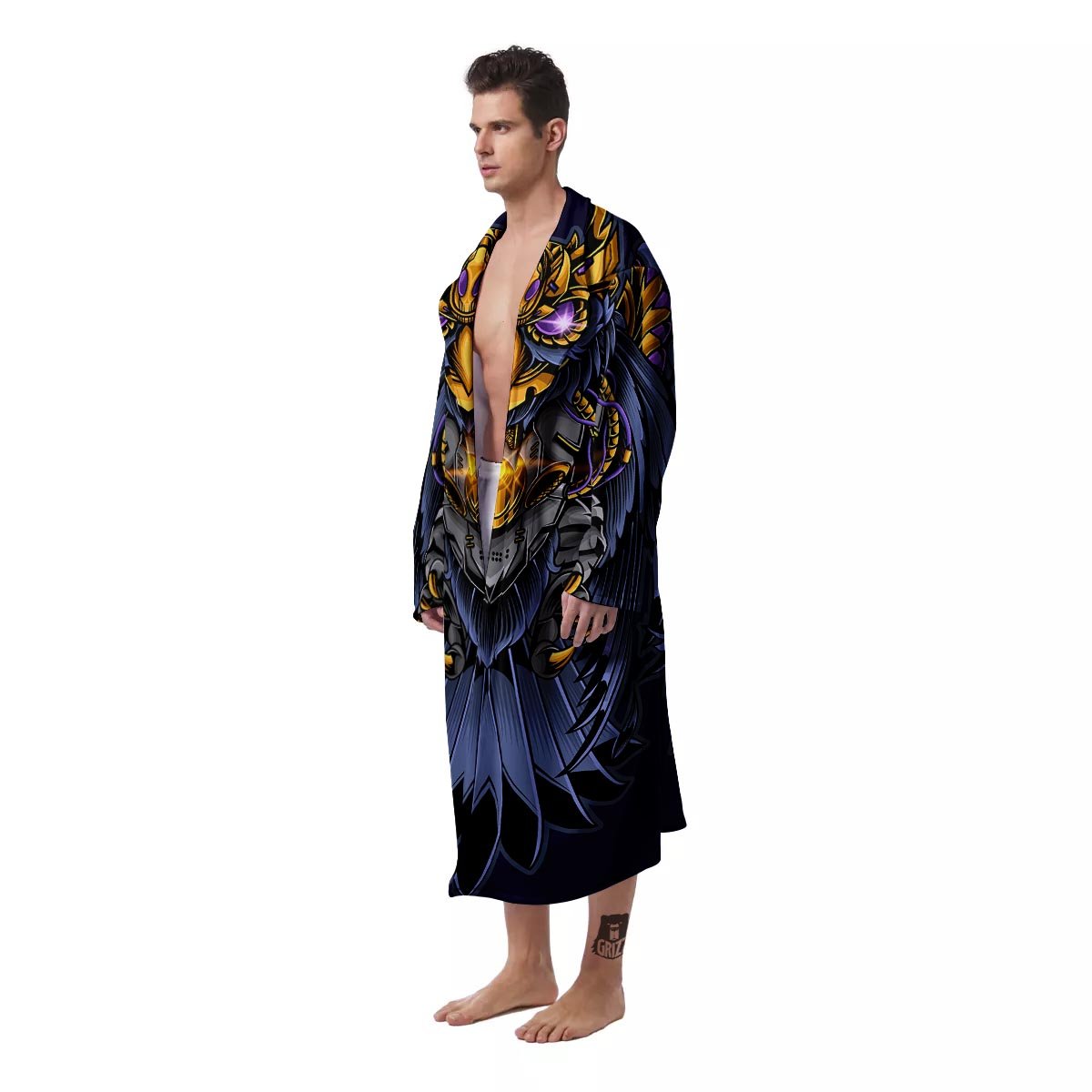 Owl Steampunk Print Men's Robe-grizzshop