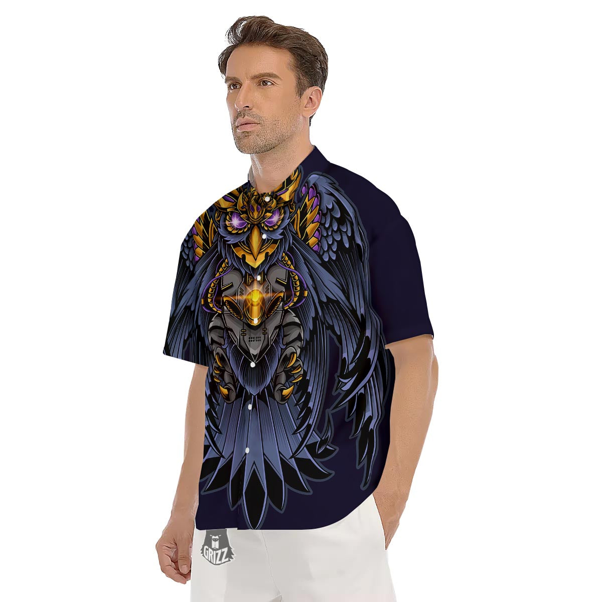 Owl Steampunk Print Men's Short Sleeve Shirts-grizzshop