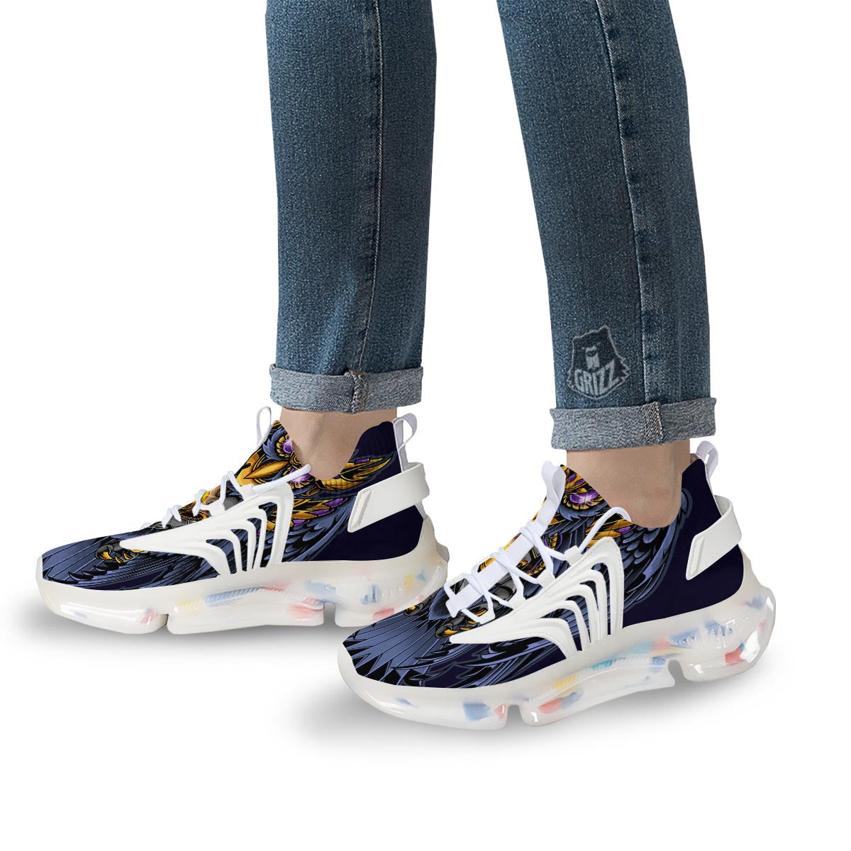 Owl Steampunk Print White Gym Shoes-grizzshop