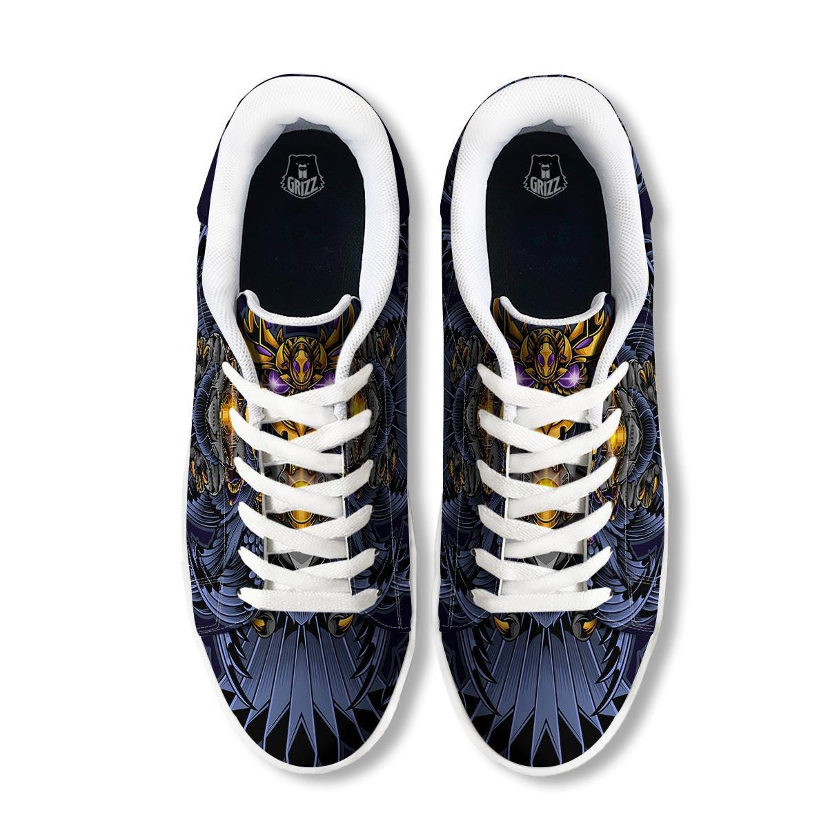 Owl Steampunk Print White Low Top Sneakers-grizzshop