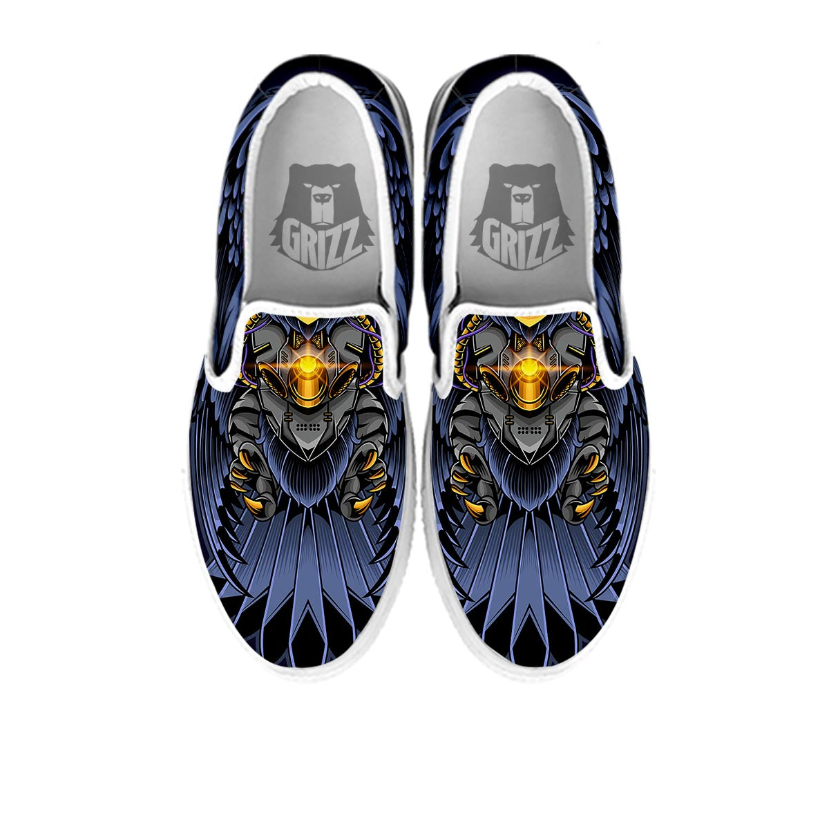 Owl Steampunk Print White Slip On Shoes-grizzshop