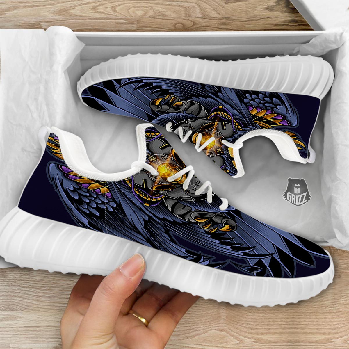 Owl Steampunk Print White Walking Shoes-grizzshop