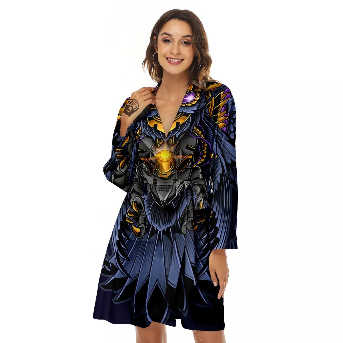 Owl Steampunk Print Women's Robe-grizzshop