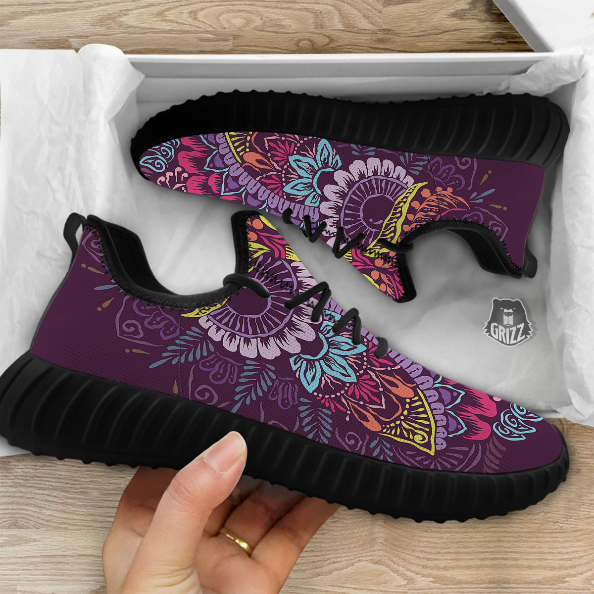 Owl Tribal Colorful Print Black Walking Shoes-grizzshop