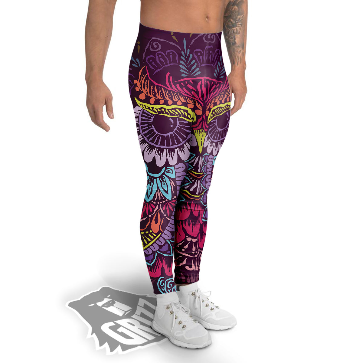 Owl Tribal Colorful Print Men's Leggings-grizzshop