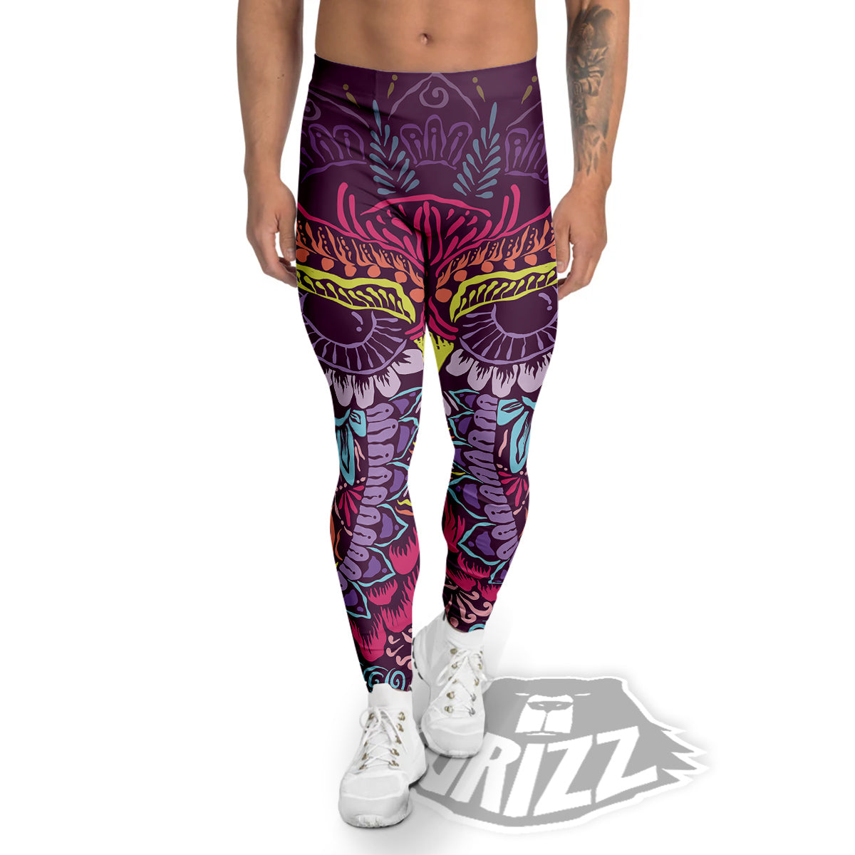 Owl Tribal Colorful Print Men's Leggings-grizzshop