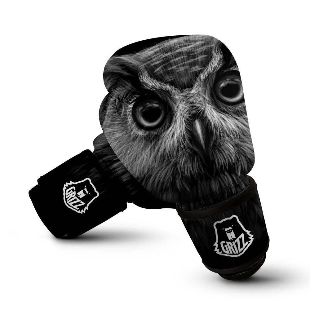 Owl White And Black Print Boxing Gloves-grizzshop