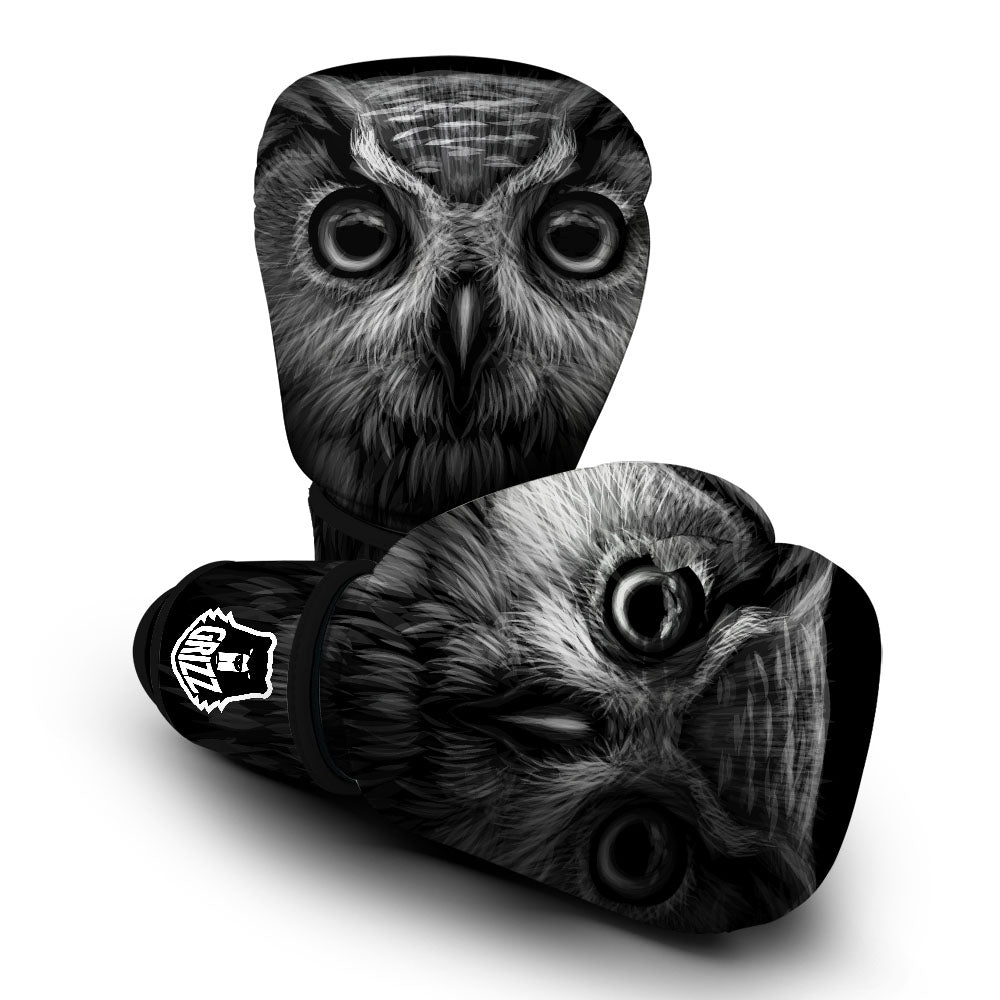 Owl White And Black Print Boxing Gloves-grizzshop