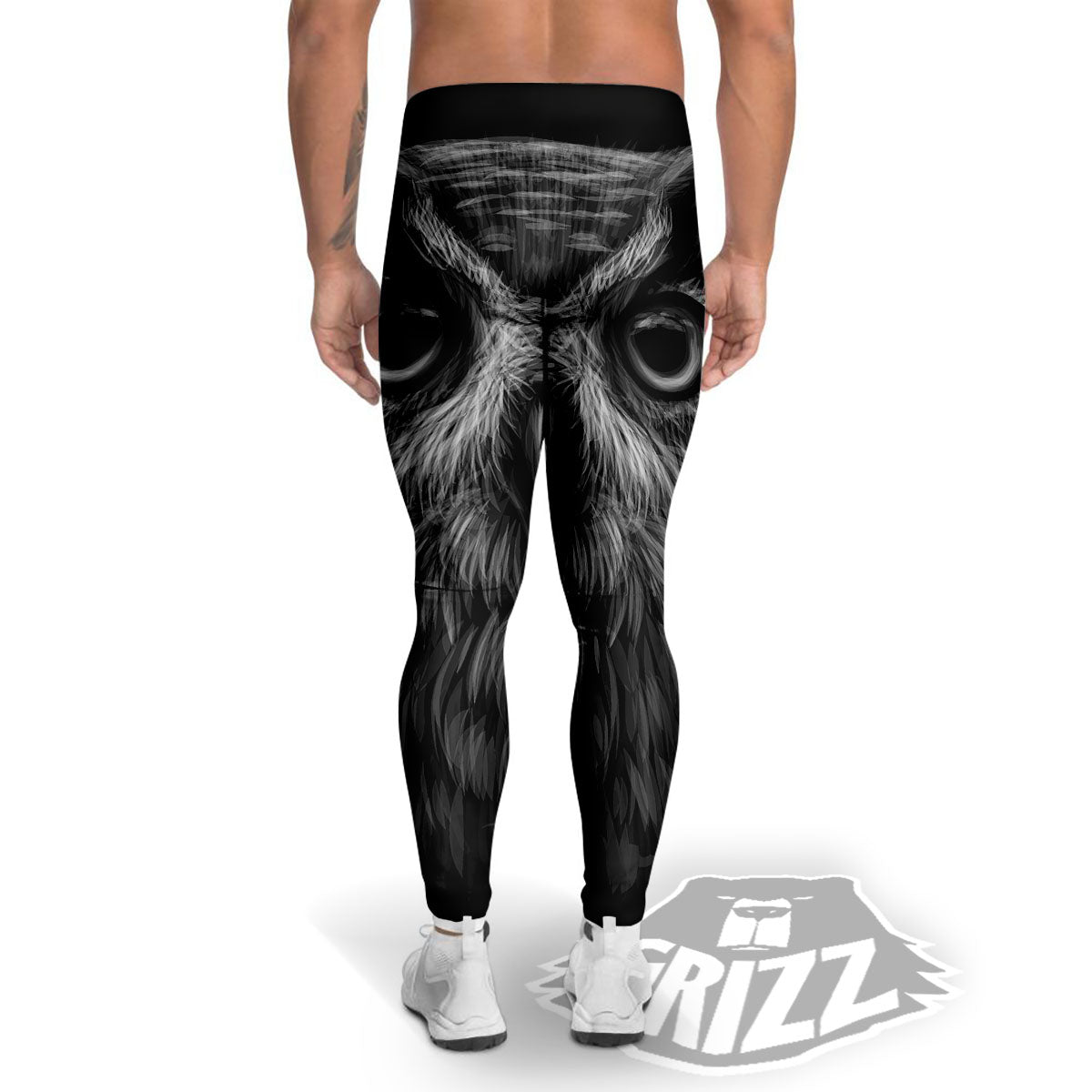 Owl White And Black Print Men's Leggings-grizzshop