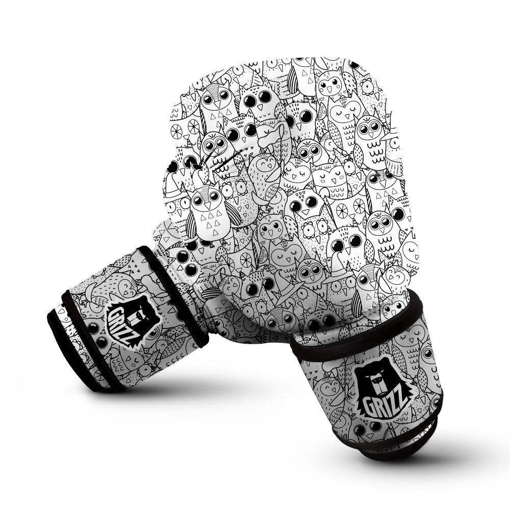 Owl White And Black Print Pattern Boxing Gloves-grizzshop
