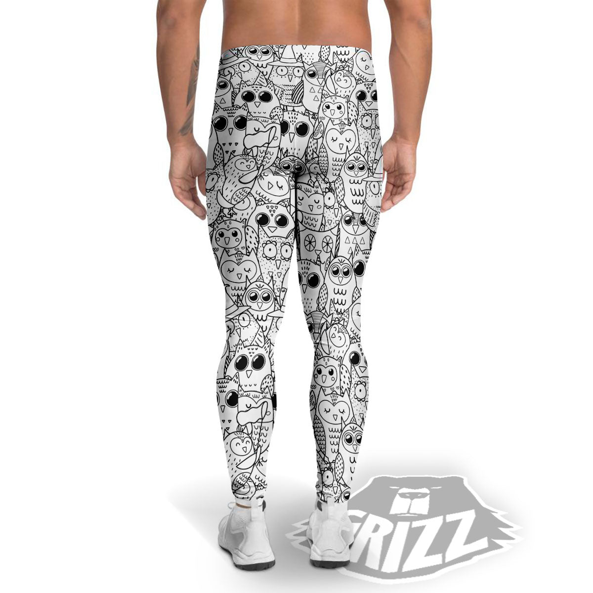 Owl White And Black Print Pattern Men's Leggings-grizzshop