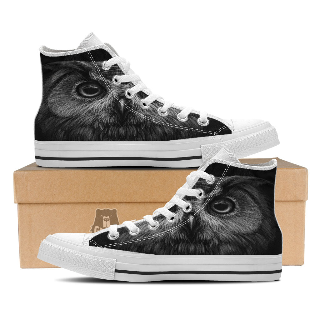 Owl White And Black Print White High Top Shoes-grizzshop