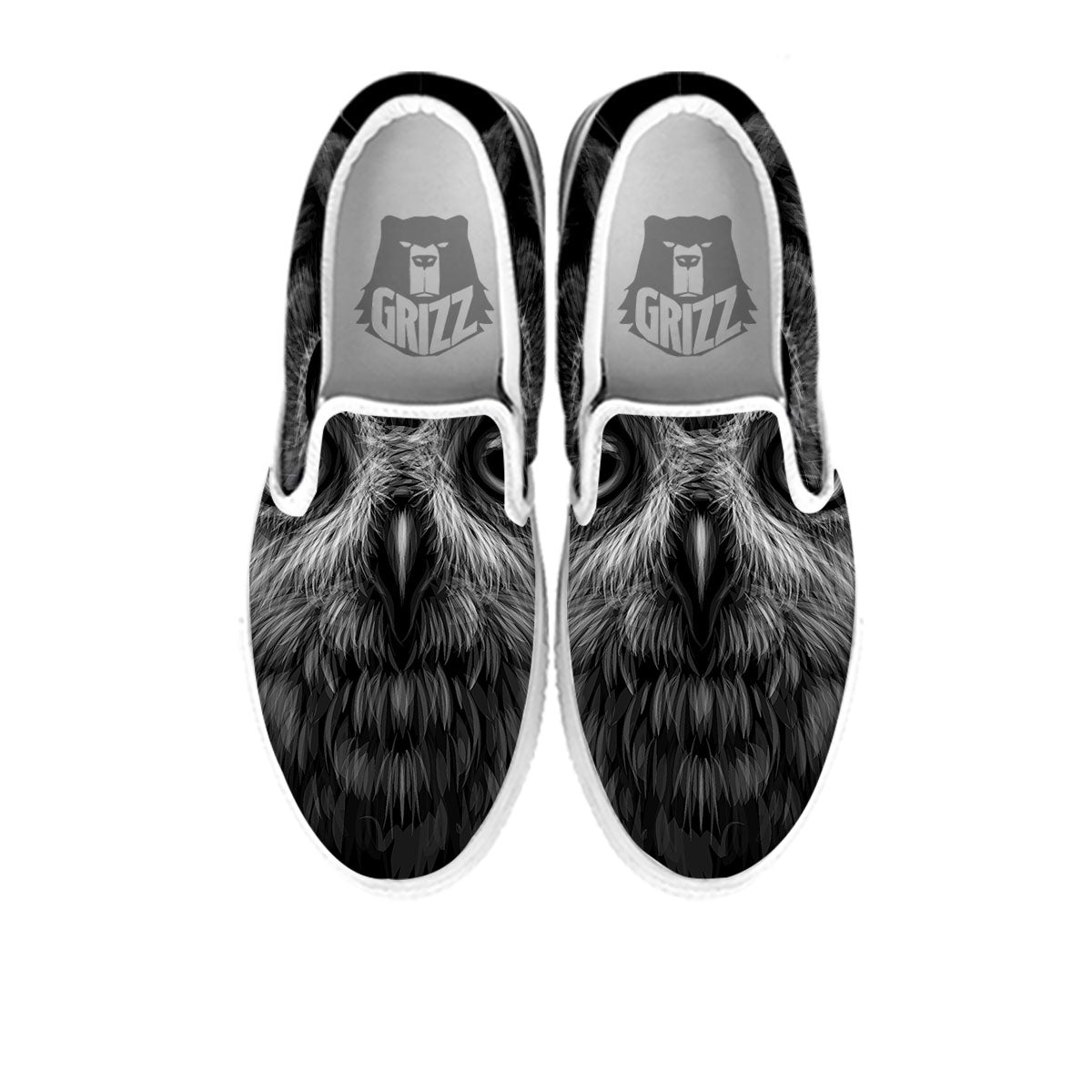 Owl White And Black Print White Slip On Shoes-grizzshop