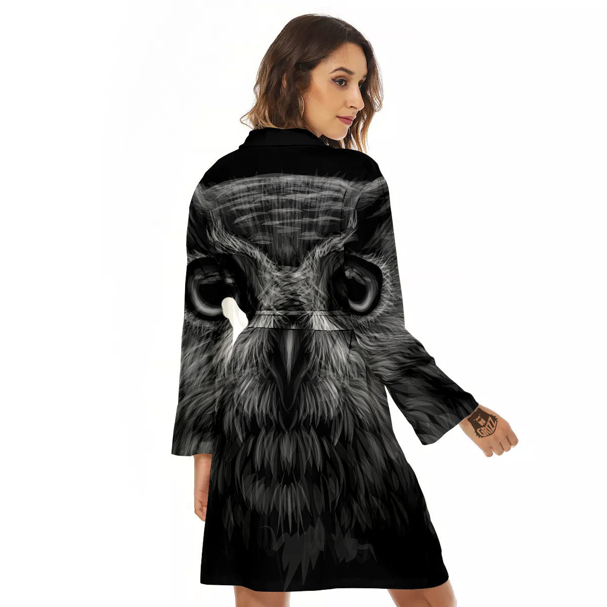 Owl White And Black Print Women's Robe-grizzshop