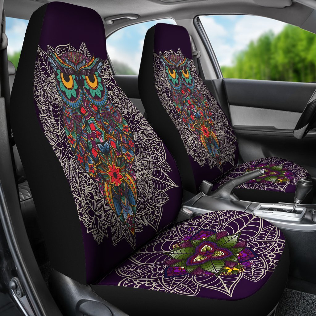 Owl Mandala Black Car Seat Cover Universal Fit-grizzshop