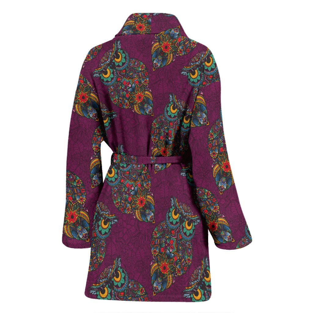 Owl Ornamental Print Pattern Pattern Print Women Long Robe-grizzshop