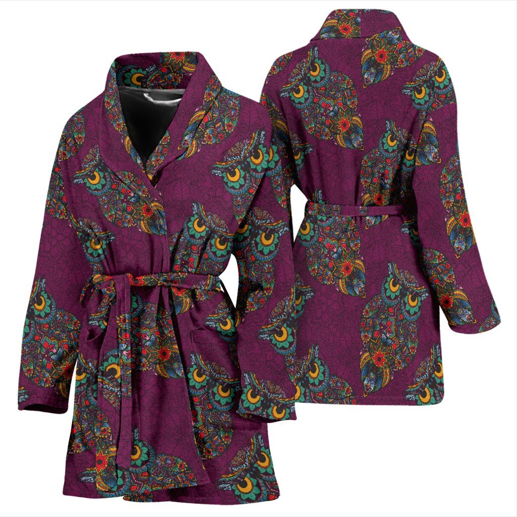 Owl Ornamental Print Pattern Pattern Print Women Long Robe-grizzshop
