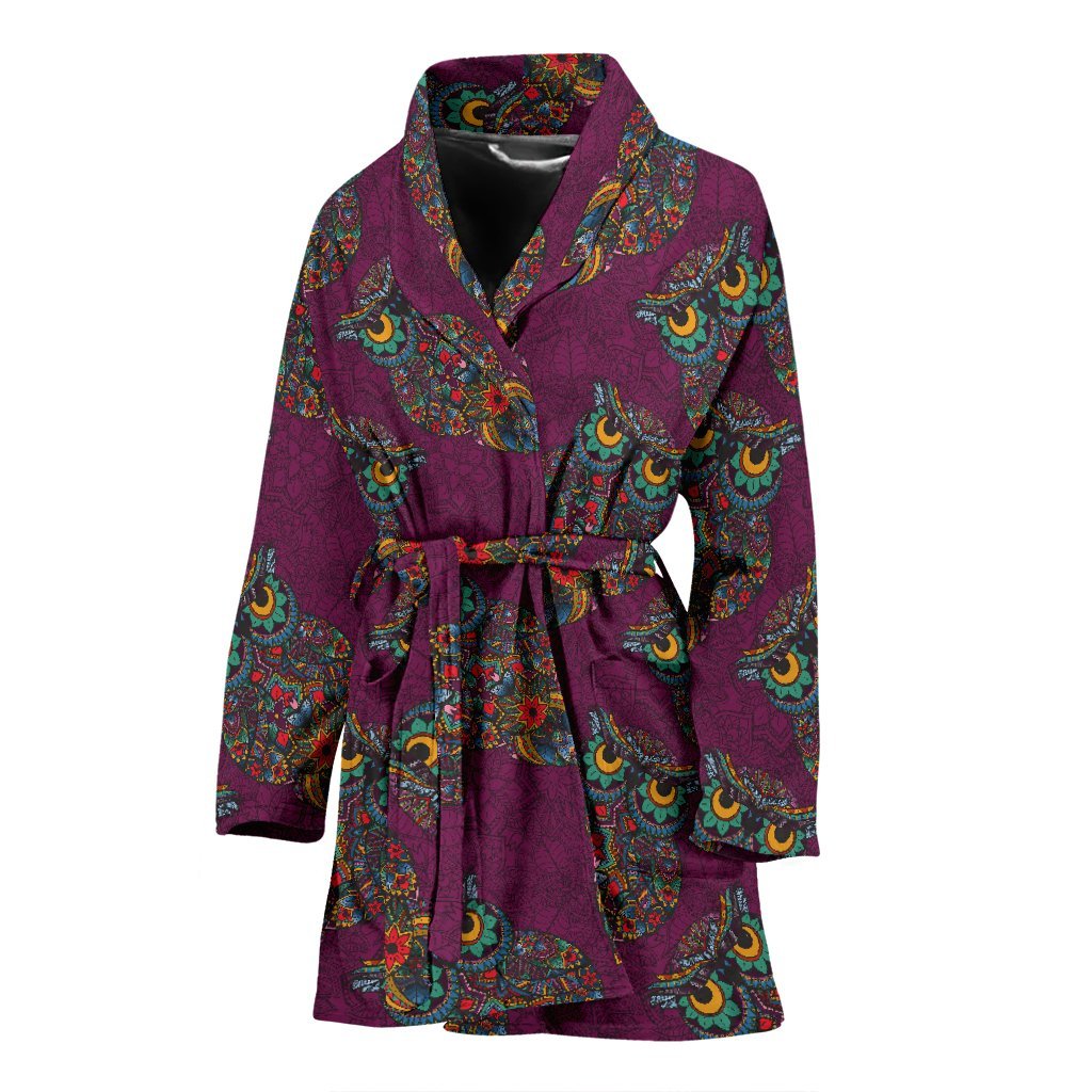 Owl Ornamental Print Pattern Pattern Print Women Long Robe-grizzshop