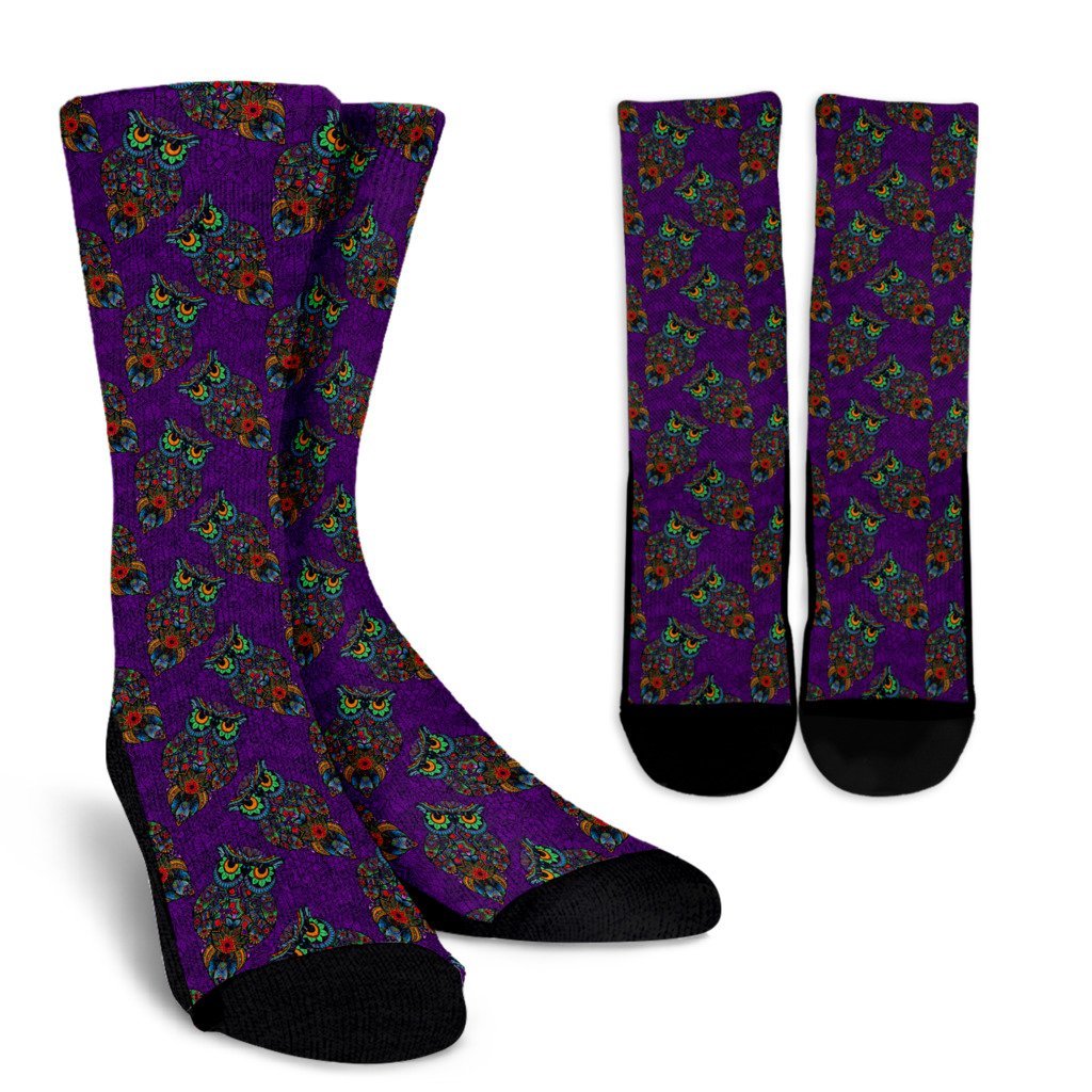Owl Ornamental Print Pattern Unisex Crew Socks-grizzshop