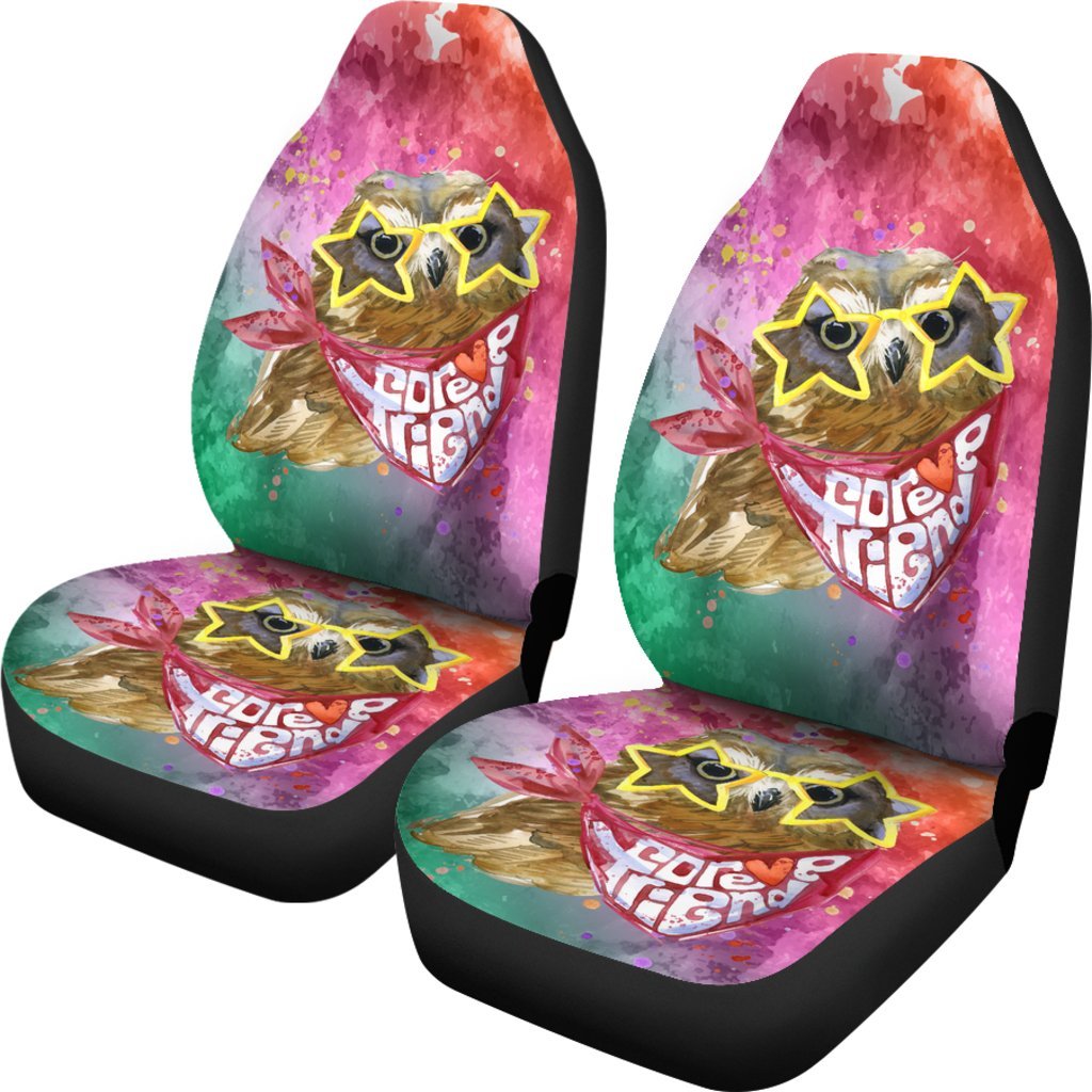 Owl With Star Glasses Colorful Car Seat Cover Universal Fit-grizzshop