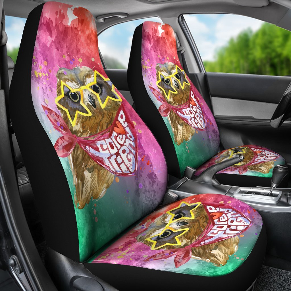 Owl With Star Glasses Colorful Car Seat Cover Universal Fit-grizzshop