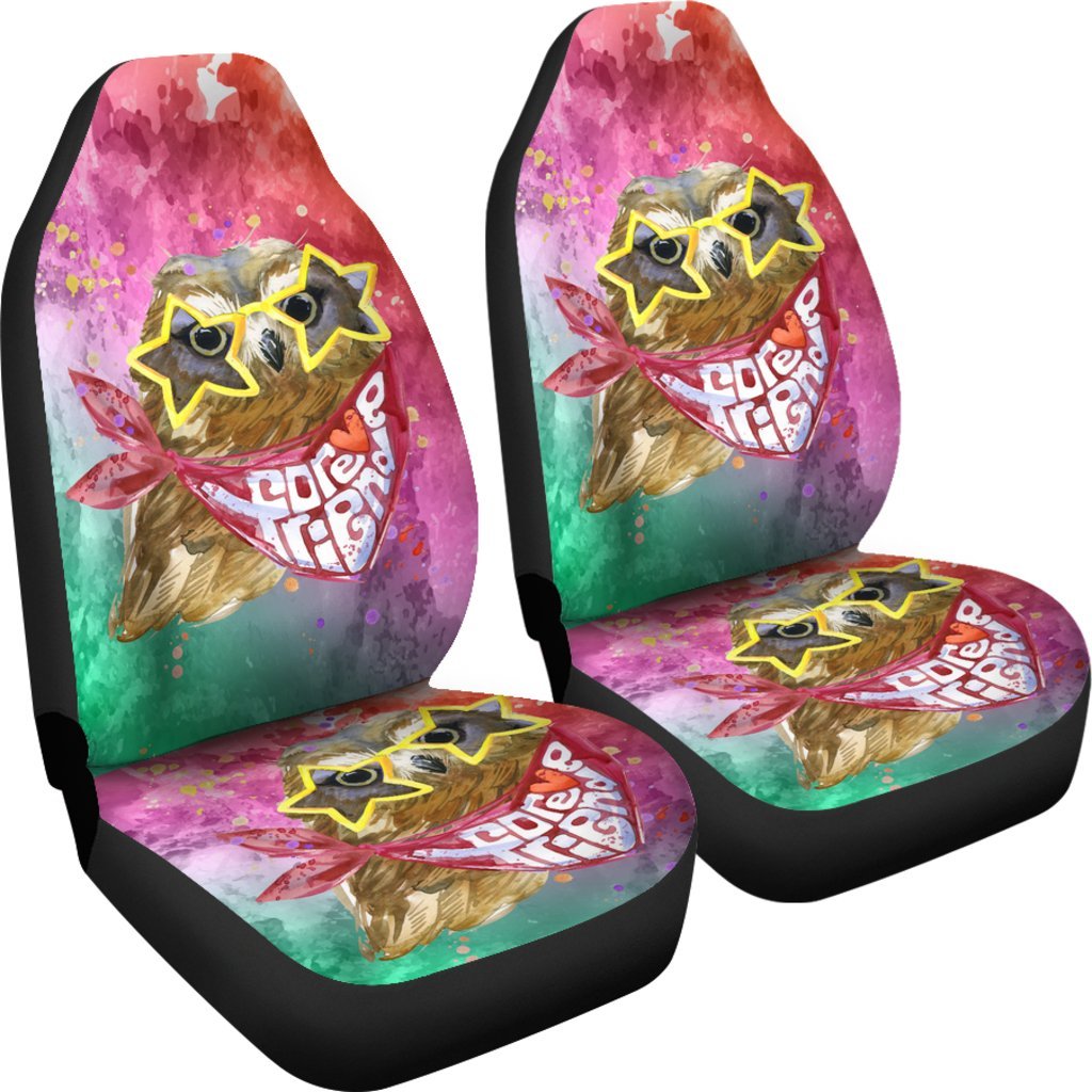 Owl With Star Glasses Colorful Car Seat Cover Universal Fit-grizzshop