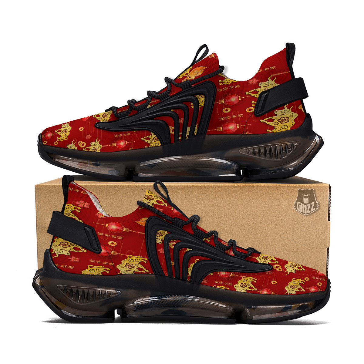Ox And Chinese New Year Print Pattern Black Gym Shoes-grizzshop