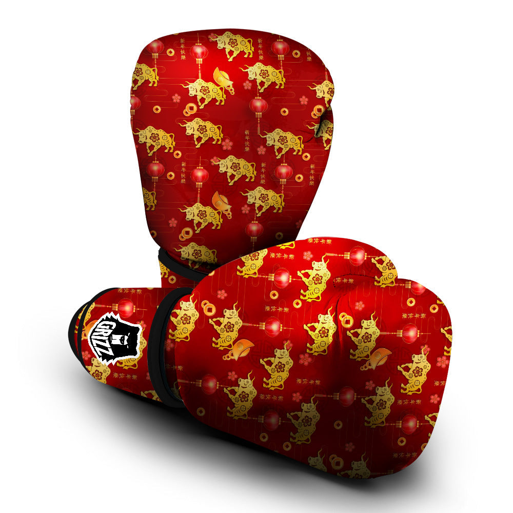 Ox And Chinese New Year Print Pattern Boxing Gloves-grizzshop