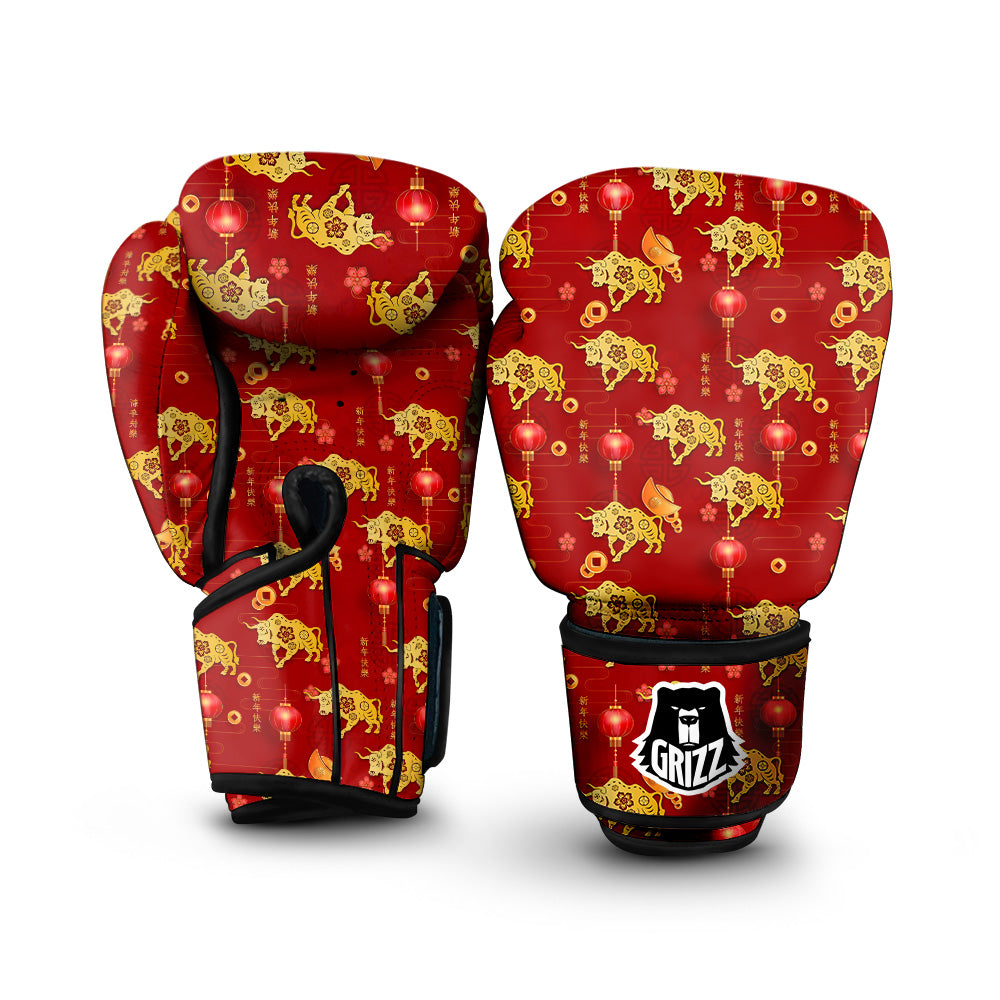 Ox And Chinese New Year Print Pattern Boxing Gloves-grizzshop