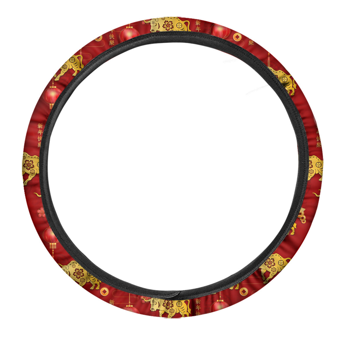 Ox And Chinese New Year Print Pattern Car Steering Wheel Cover-grizzshop