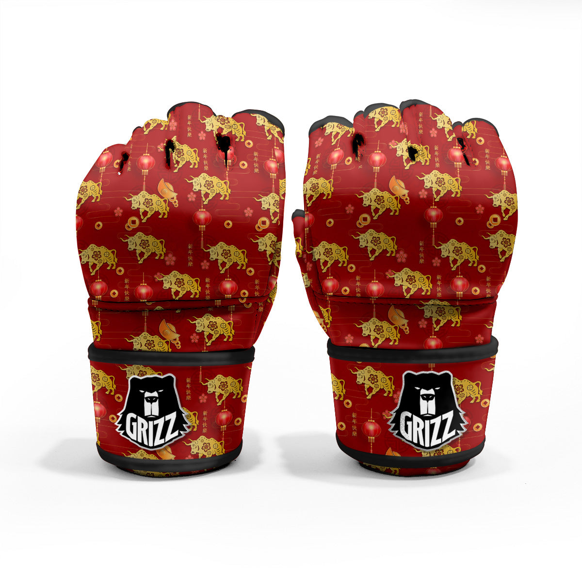 Ox And Chinese New Year Print Pattern MMA Gloves-grizzshop