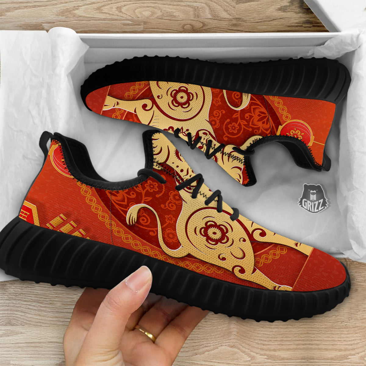 Ox Sign Chinese Horoscope Print Black Walking Shoes-grizzshop