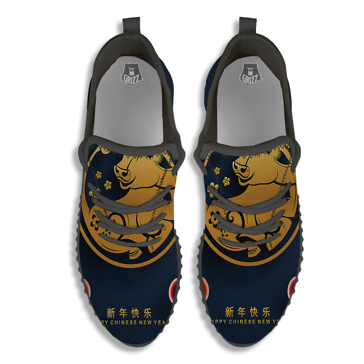 Ox Zodiac Chinese Cute Print Black Walking Shoes-grizzshop