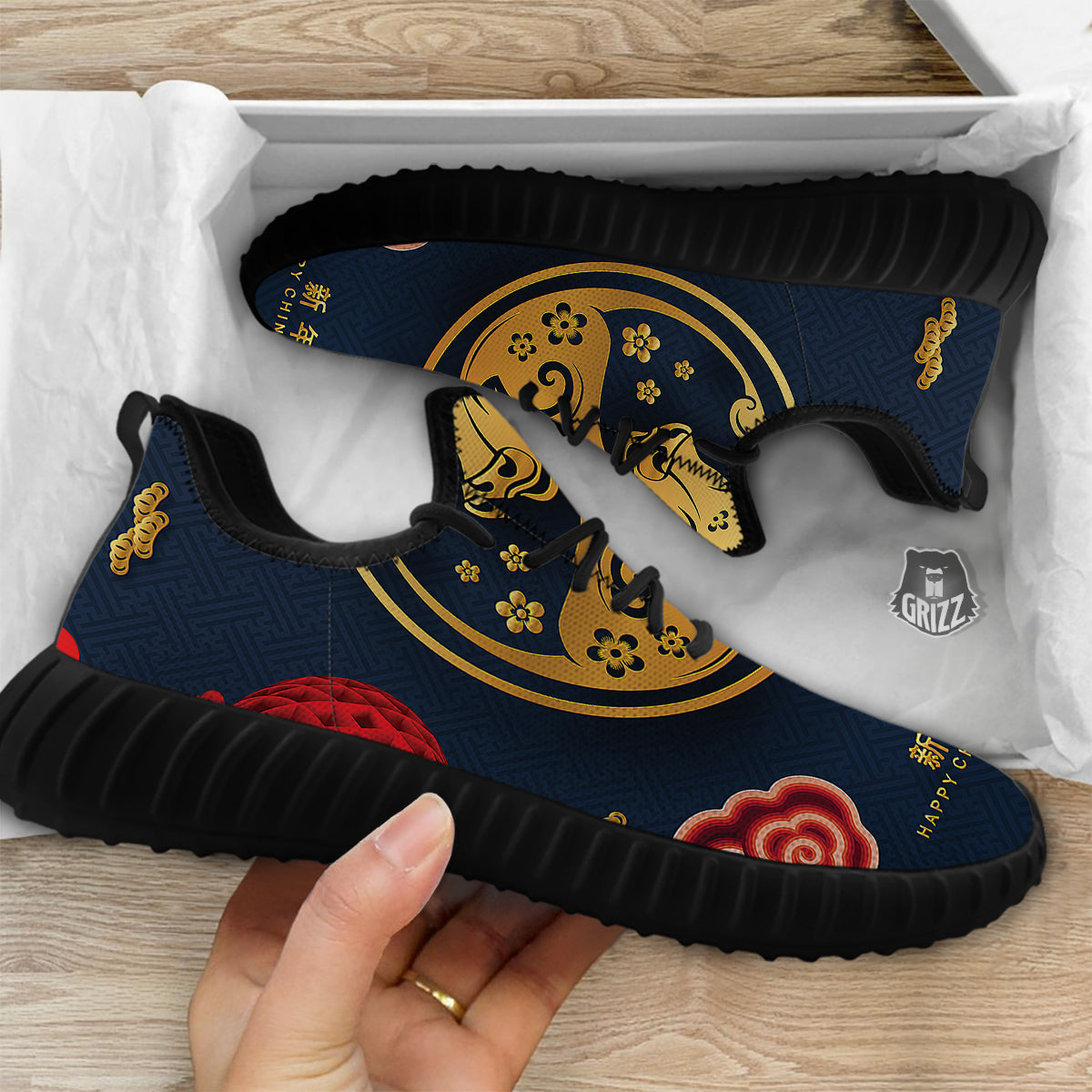 Ox Zodiac Chinese Cute Print Black Walking Shoes-grizzshop