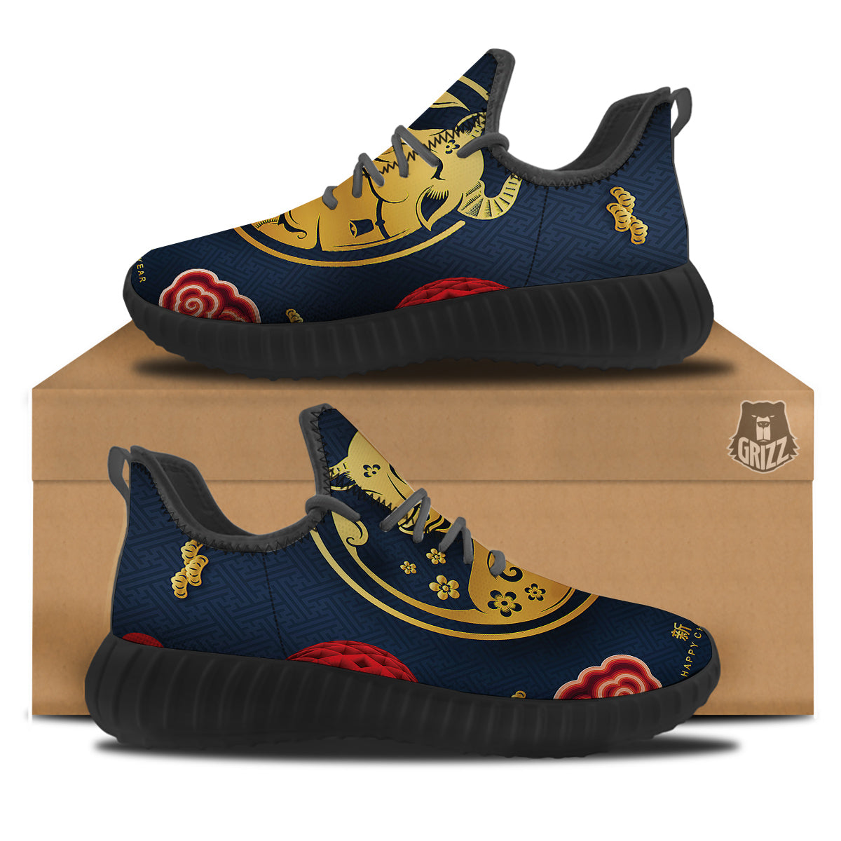 Ox Zodiac Chinese Cute Print Black Walking Shoes-grizzshop