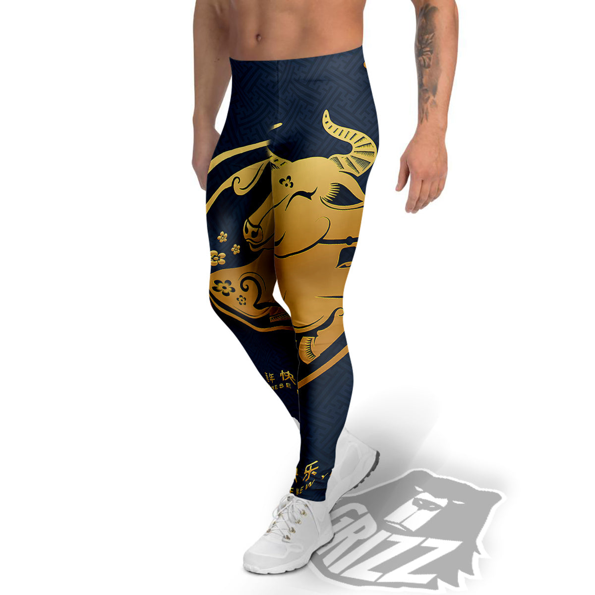 Ox Zodiac Chinese Cute Print Men's Leggings-grizzshop