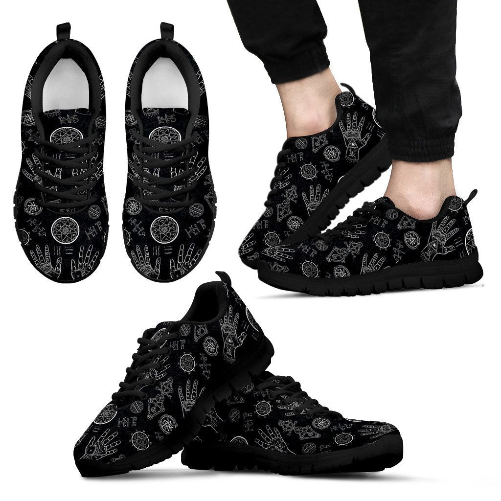 Pagan Gothic Wiccan Witch Pattern Print Black Sneaker Shoes For Men Women-grizzshop