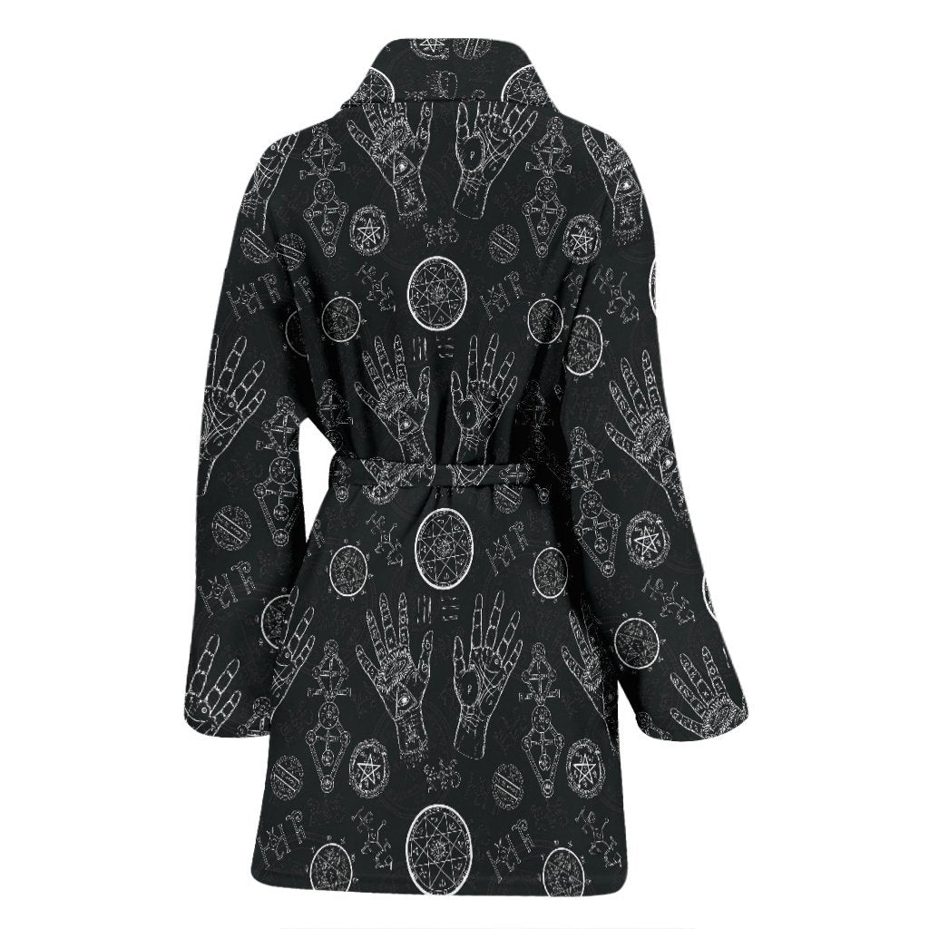 Pagan Gothic Wiccan Witch Pattern Print Women Long Robe-grizzshop