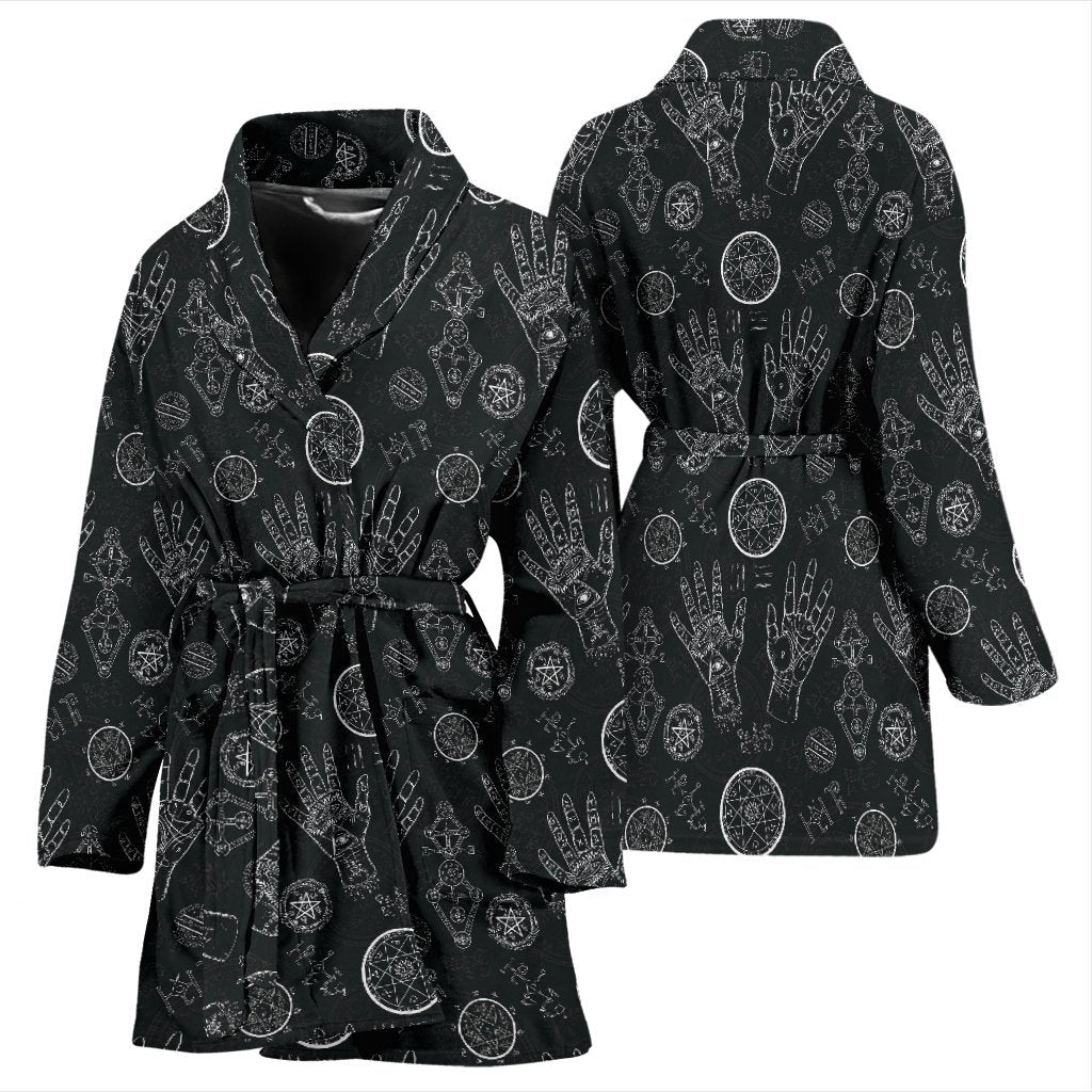 Pagan Gothic Wiccan Witch Pattern Print Women Long Robe-grizzshop