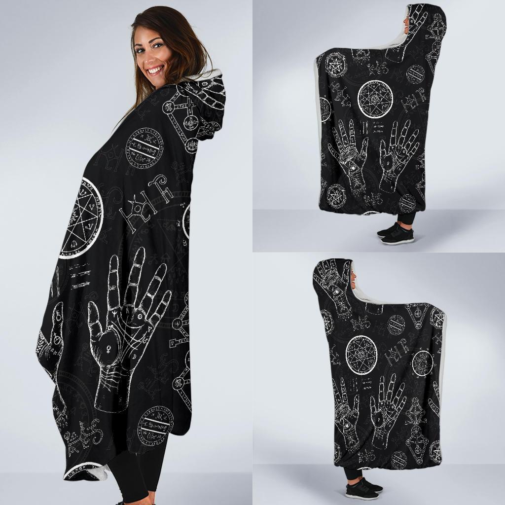Pagan Wiccan Witch Pattern Print Hooded Blanket-grizzshop