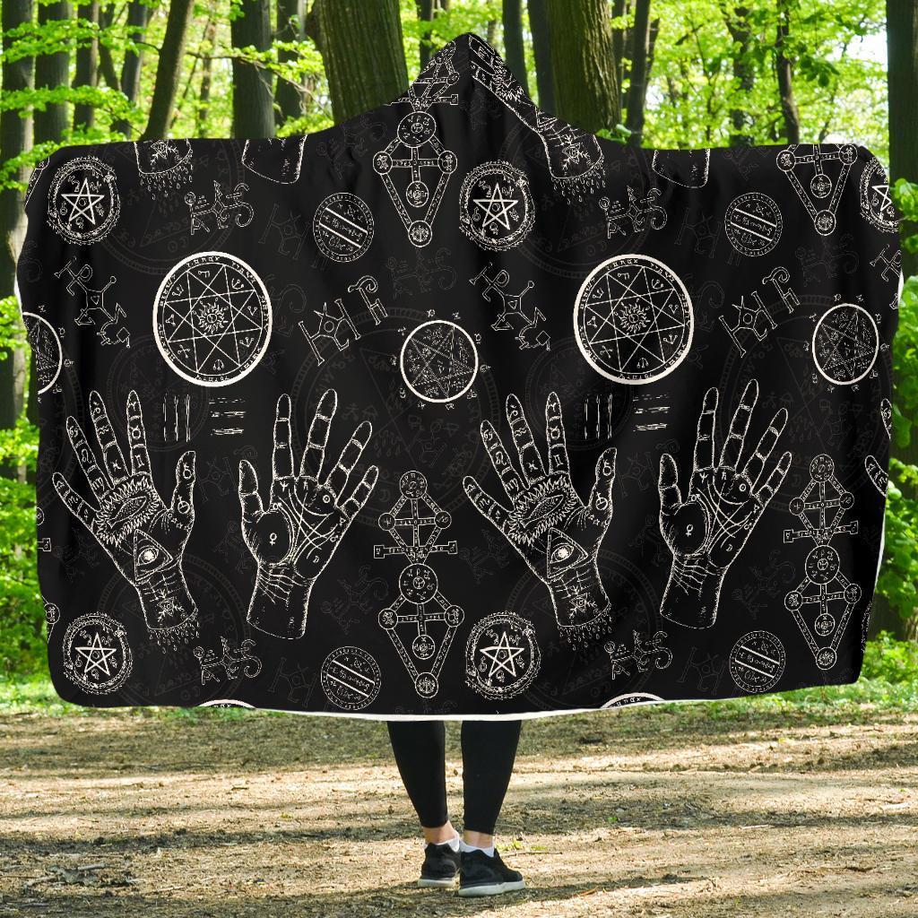 Pagan Wiccan Witch Pattern Print Hooded Blanket-grizzshop