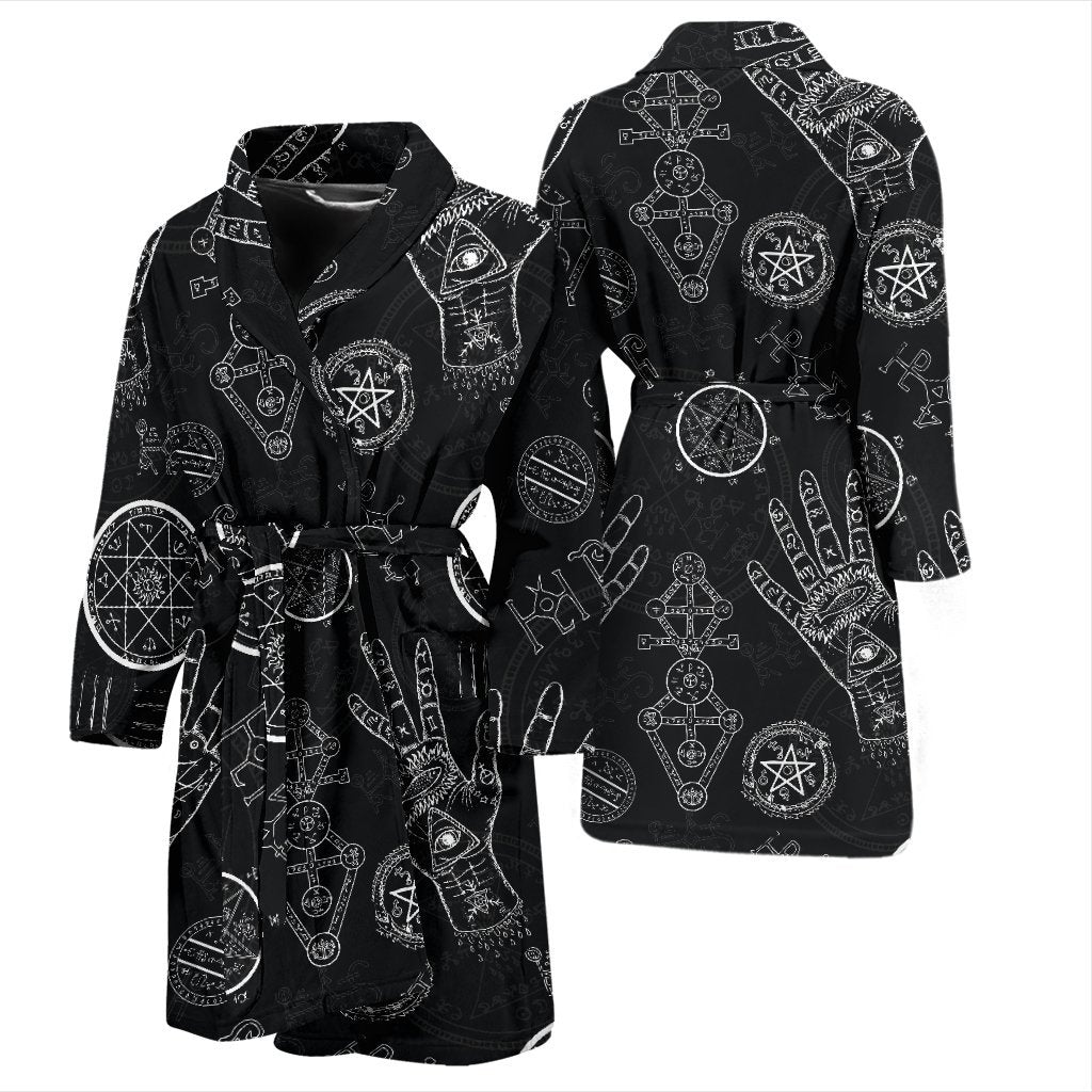 Pagan Wiccan Witch Pattern Print Men Long Robe-grizzshop